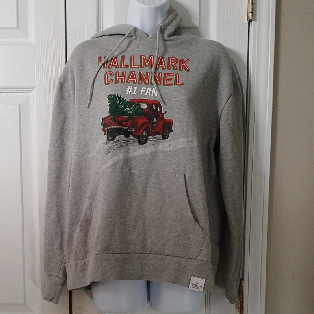 Hallmark Channel # 1 Fan Gray Hoodie with Red Truck Design Sz S NWOT